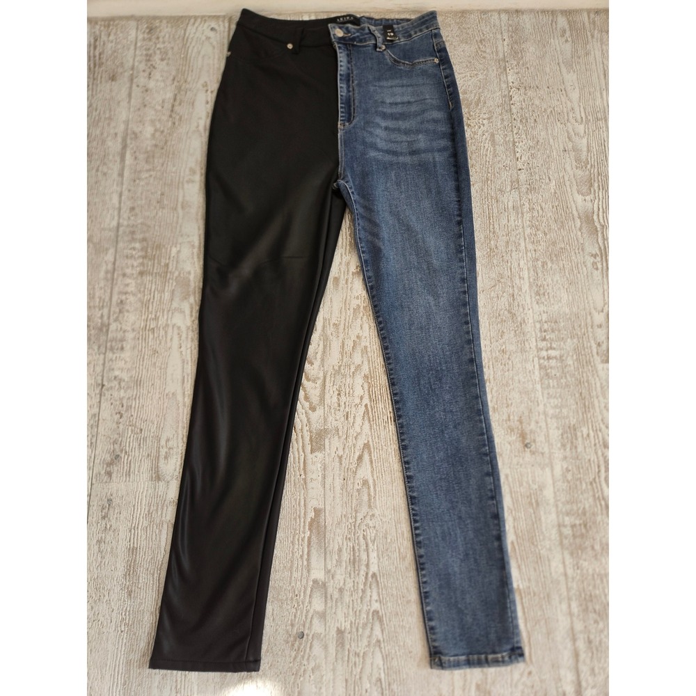 Akira Flex-Fit-PU Two Tone Split Leg Denim Faux Leather Skinny Pants Size 19